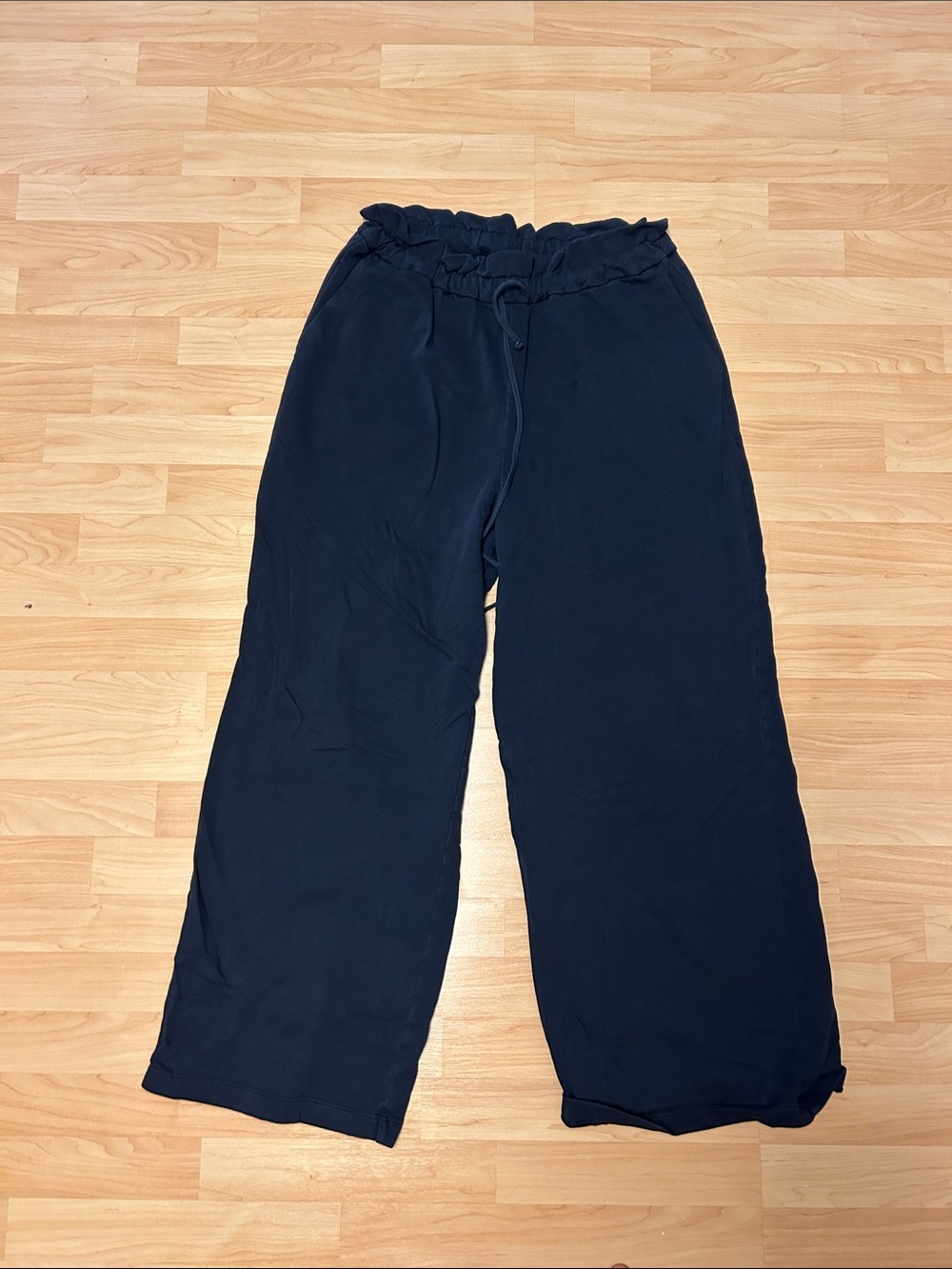 Wide Leg Elastic-Waist Pants - Navy